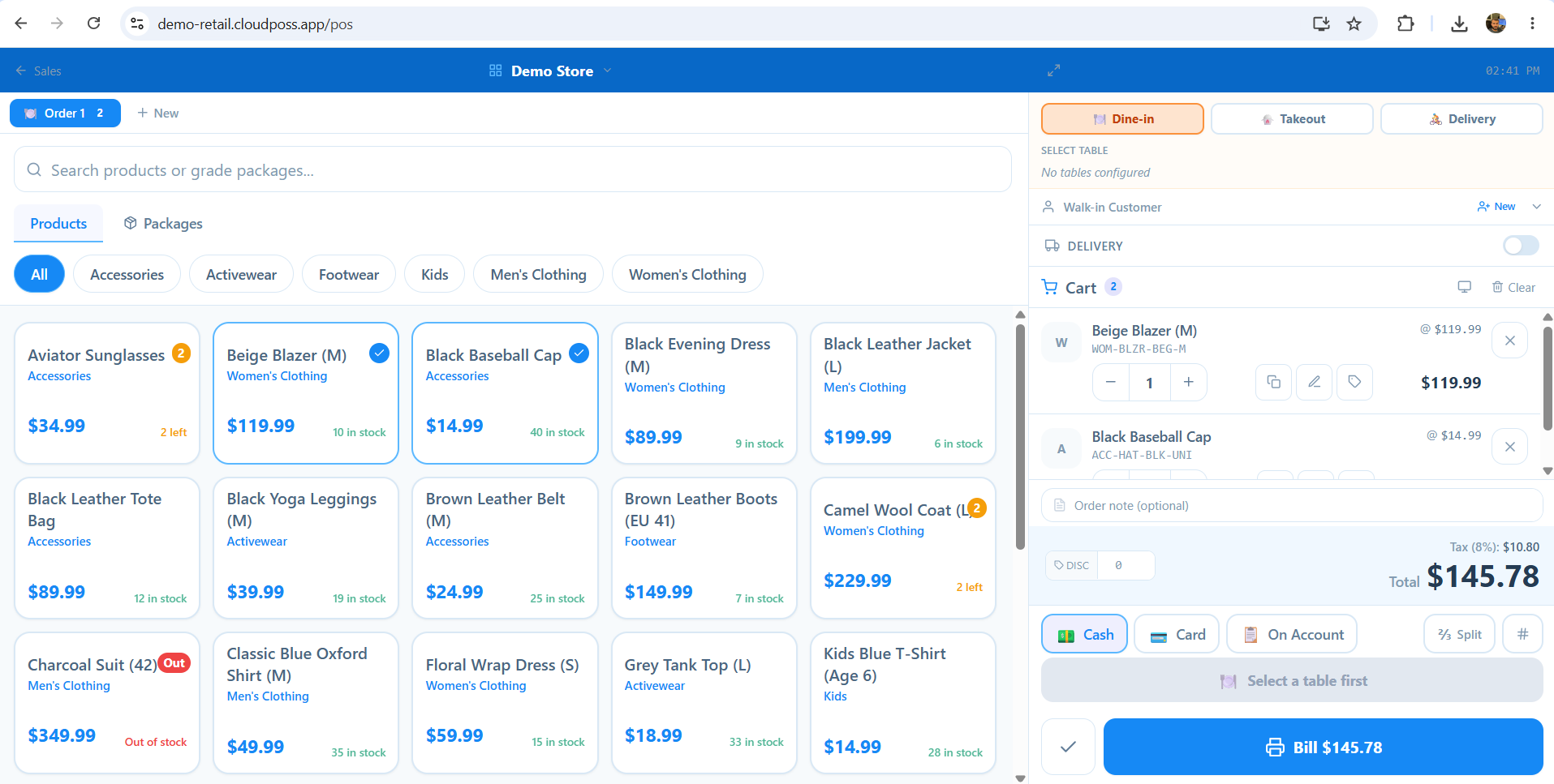 CloudPoss POS interface
